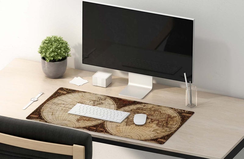SSOIU Extended Gaming Mouse Pad XXL ArtSo Large Keyboard Mat Long Mousepad Desk Decor Writing Pad Non Slip Rubber Base Stitched Edges for Work, Game, Office, Home, 35.5" x 15.7", Vintage World Map - Image 5