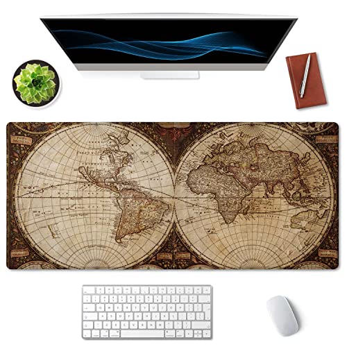 SSOIU Extended Gaming Mouse Pad XXL ArtSo Large Keyboard Mat Long Mousepad Desk Decor Writing Pad Non Slip Rubber Base Stitched Edges for Work, Game, Office, Home, 35.5" x 15.7", Vintage World Map - Image 3