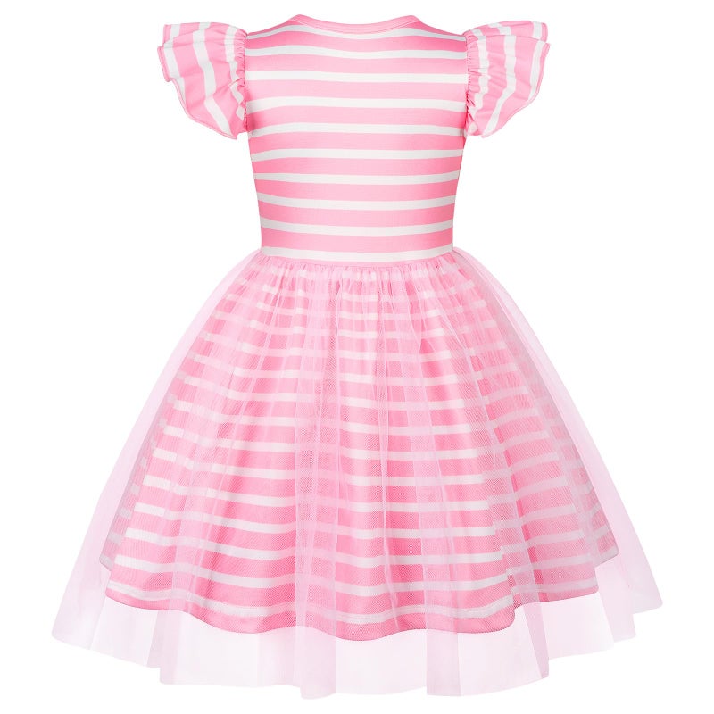 WonderBabe Easter Dresses for Toddler Girls Cute Bunny Rabbit Easter Crewneck Casual Print Dresses Flutter Sleeve Tulle Dress Clothes Size 5-6 Years Light Pink - Image 3