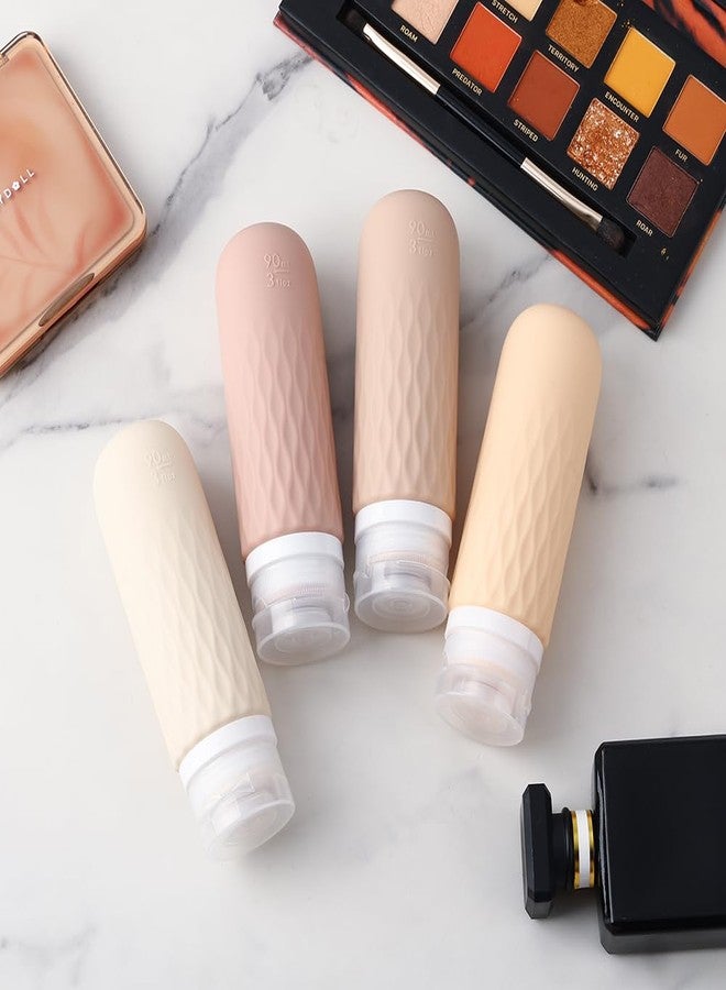 Voroly Travel Bottles Kit for Toiletries Organizer 90ml TSA Approved Silicone Containers Portable Split Bottle Accessories for Conditioner Shampoo Lotion - 4 Pack (CHEX, Beige) - Image 5