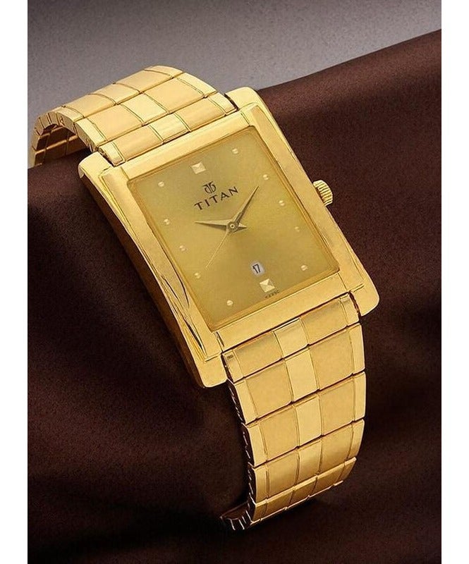 Titan Champagne Analog Dial with Date Metal Strap Watch for Men 9154ym02 - Image 3