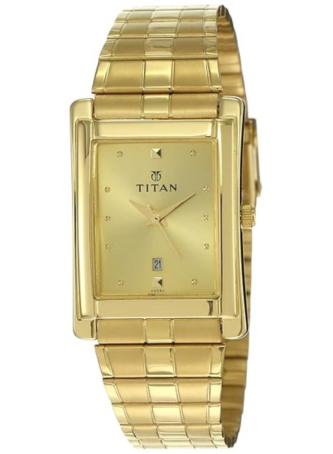 Titan Champagne Analog Dial with Date Metal Strap Watch for Men 9154ym02 - Image 1