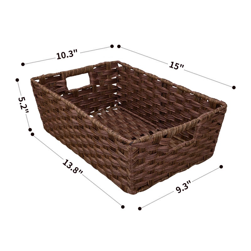 Onlytak Large Wicker Storage Basket, Metal Frame, Set of 2, Washable Waterproof, 15" x 10.3" x 5.2", Brown Color, Woven Basket for Pantry, Toilet, Bathroom, Bedroom, Patio - Image 2