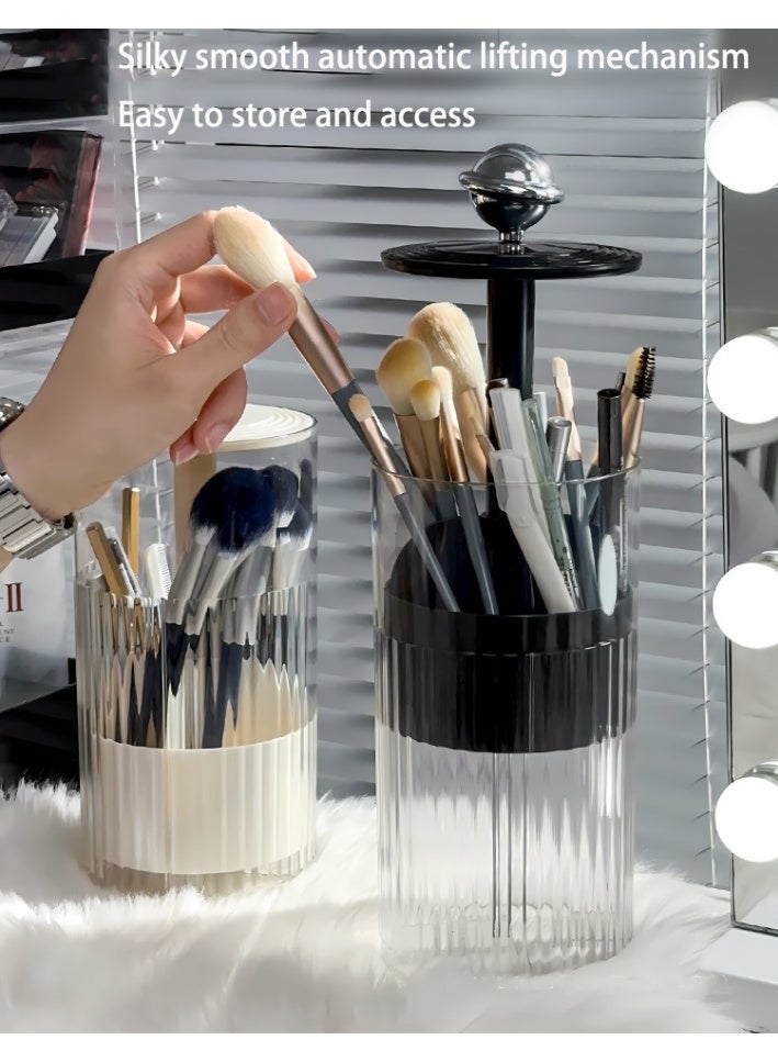 MAANGE Makeup Brush Organizer, Automatic Lift-and-Press Storage Tube for Brushes, Suitable for Makeup Brushes, Lipsticks (Black) - Image 2