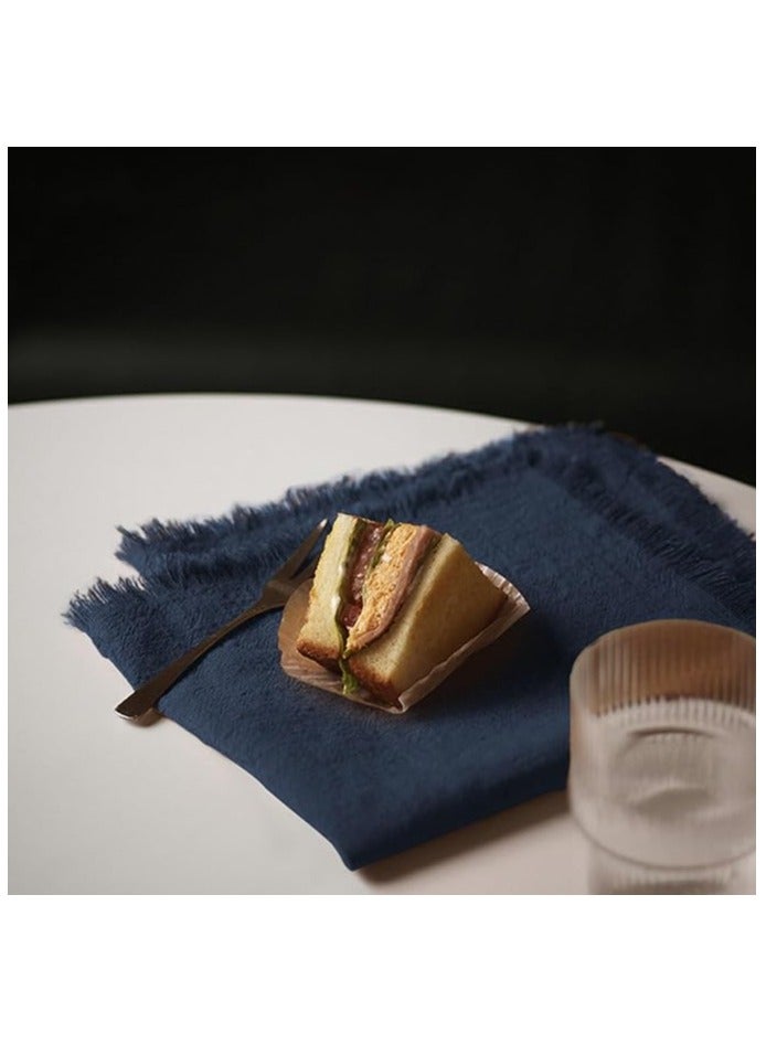 Hoasis 12 Pcs Cotton Linen Napkins 43 * 43cm Wrinkled Dinner Napkins, Washable Rustic Dinner Napkins Cloth, Handmade Fringed Cloth Napkins for Home, Wedding and Parties, Color: Navy Blue - Image 3