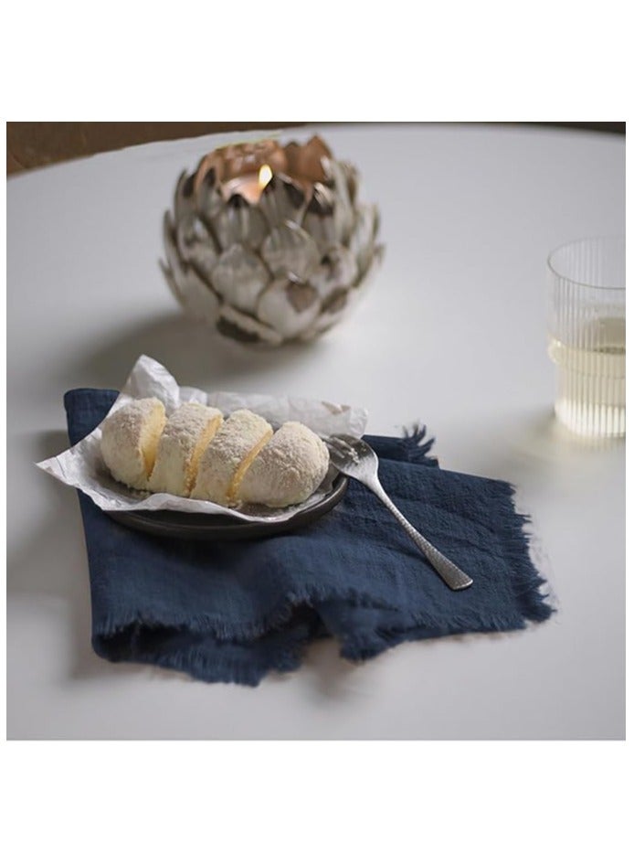 Hoasis 12 Pcs Cotton Linen Napkins 43 * 43cm Wrinkled Dinner Napkins, Washable Rustic Dinner Napkins Cloth, Handmade Fringed Cloth Napkins for Home, Wedding and Parties, Color: Navy Blue - Image 4