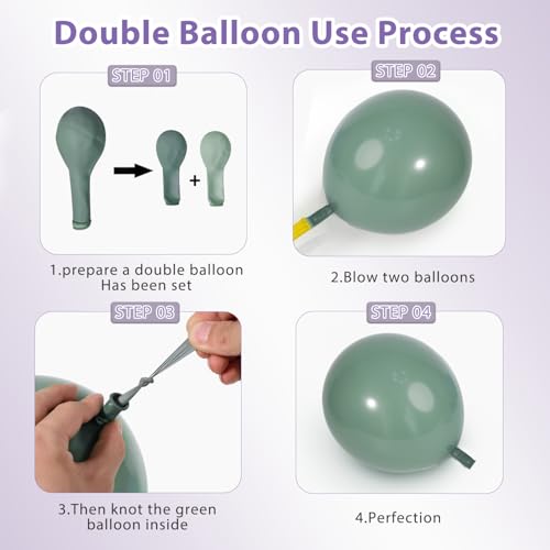 Blocesa Dusty Green Pink Purple Balloons Arch Kit, Double Stuffed Pastel Balloons Dusty Pink Mist Green Ivory Lavender Balloon for Birthday Party Wedding Wildflower Flower Butterfly Decorations - Image 3