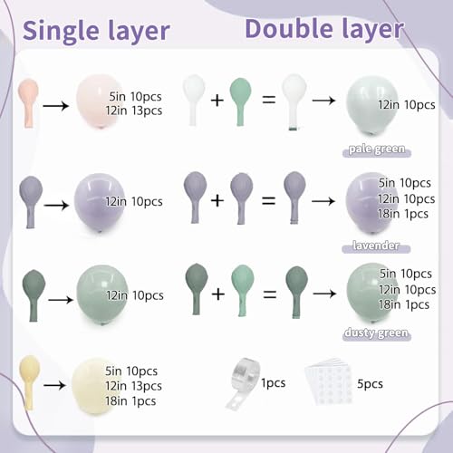 Blocesa Dusty Green Pink Purple Balloons Arch Kit, Double Stuffed Pastel Balloons Dusty Pink Mist Green Ivory Lavender Balloon for Birthday Party Wedding Wildflower Flower Butterfly Decorations - Image 2