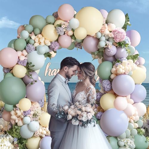 Blocesa Dusty Green Pink Purple Balloons Arch Kit, Double Stuffed Pastel Balloons Dusty Pink Mist Green Ivory Lavender Balloon for Birthday Party Wedding Wildflower Flower Butterfly Decorations - Image 4