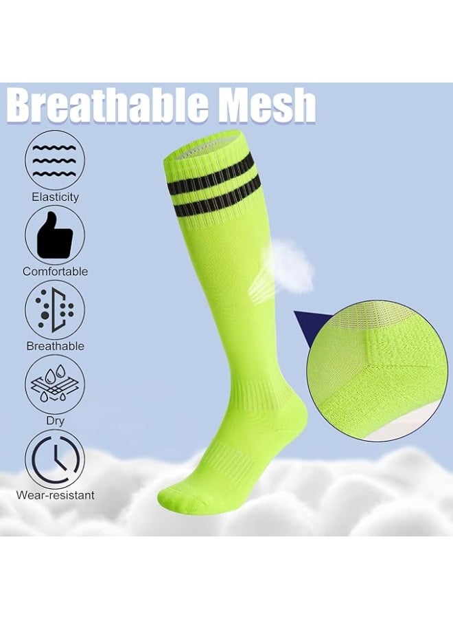 FAYET 4 Pairs Kids Soccer Socks Set, 4 Colors Breathable Knee High Football Socks for Boys Girls Ages 5-12, Striped Sports Tube Socks for Training, Running, Daily Wear (Style 2) - Image 2