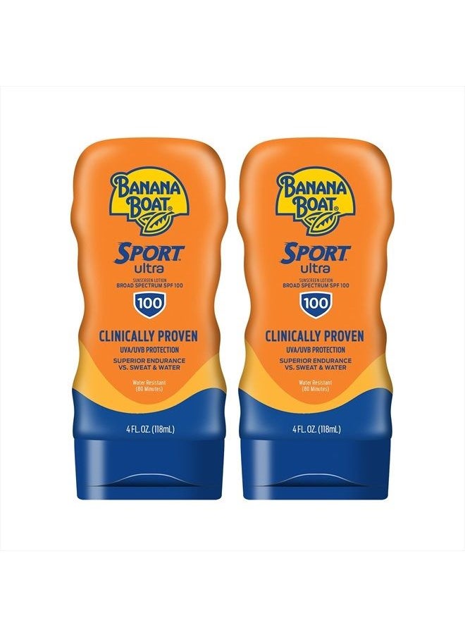 BANANA BOAT - Sport Ultra SPF 100 Sunscreen Lotion, 4oz | Banana Boat Sunscreen Lotion SPF 100, Banana Boat Sunscreen SPF 100 Lotion, High SPF Sunscreen Pack SPF 100, 4oz each Twin Pack - Image 1