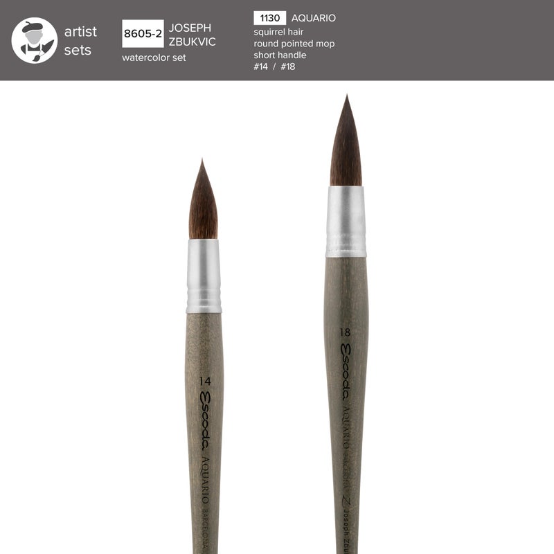 Escoda Signature Series Artist Watercolor Brush Set, Joseph Zbukvic Set #2, Aquario Squirrel, Size ( Round Mop) 14, 18 - Image 3