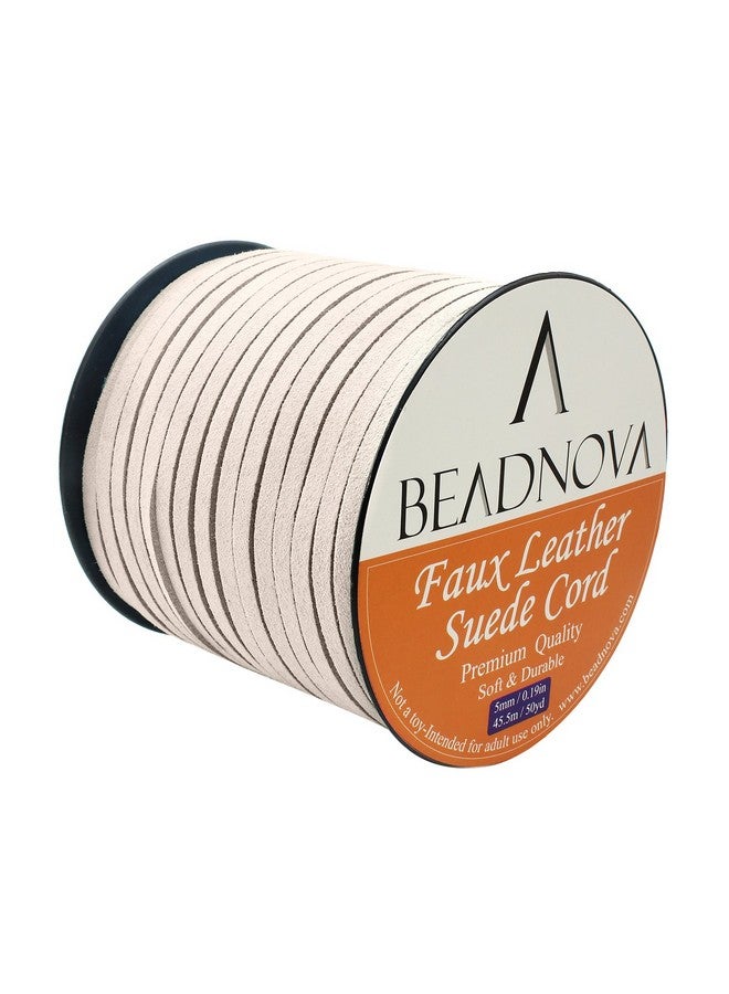 BEADNOVA 5Mm Flat Leather Cord Faux Suede Cord 50 Yards Roll Spool For Necklace Bracelet Jewelry Making (Cream White) - Image 2
