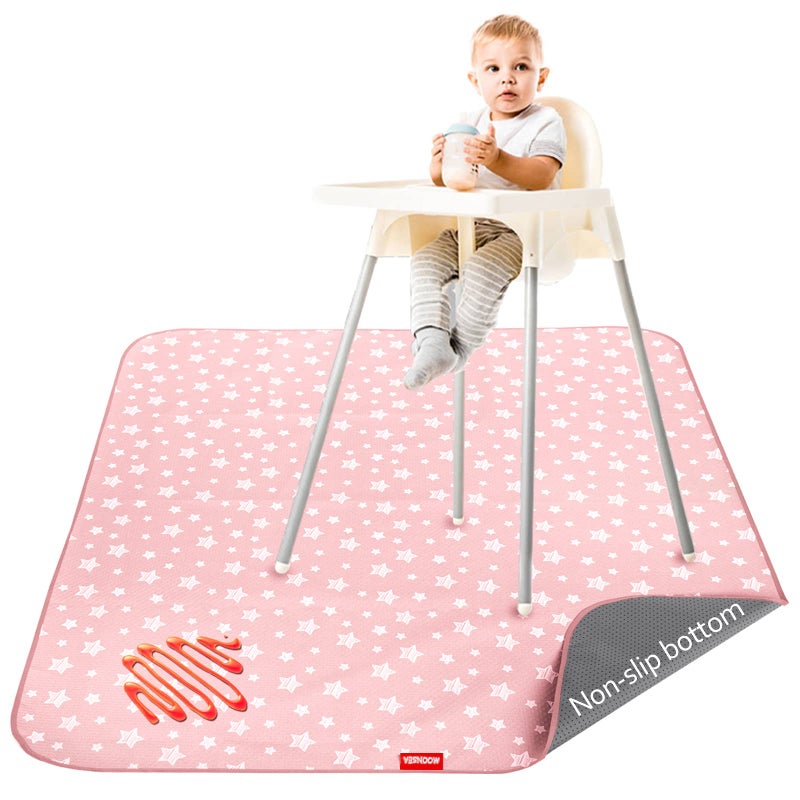 Moonsea Baby Splat Mat Anti Slip Waterproof High Chair Mat, Baby Feeding Table Cloth Floor Mat Cover, Baby Art Playtime Mat for Craft/Mealtime, 42X46 Inch Washable Portable Picnic Mat - Pink Star - Image 1