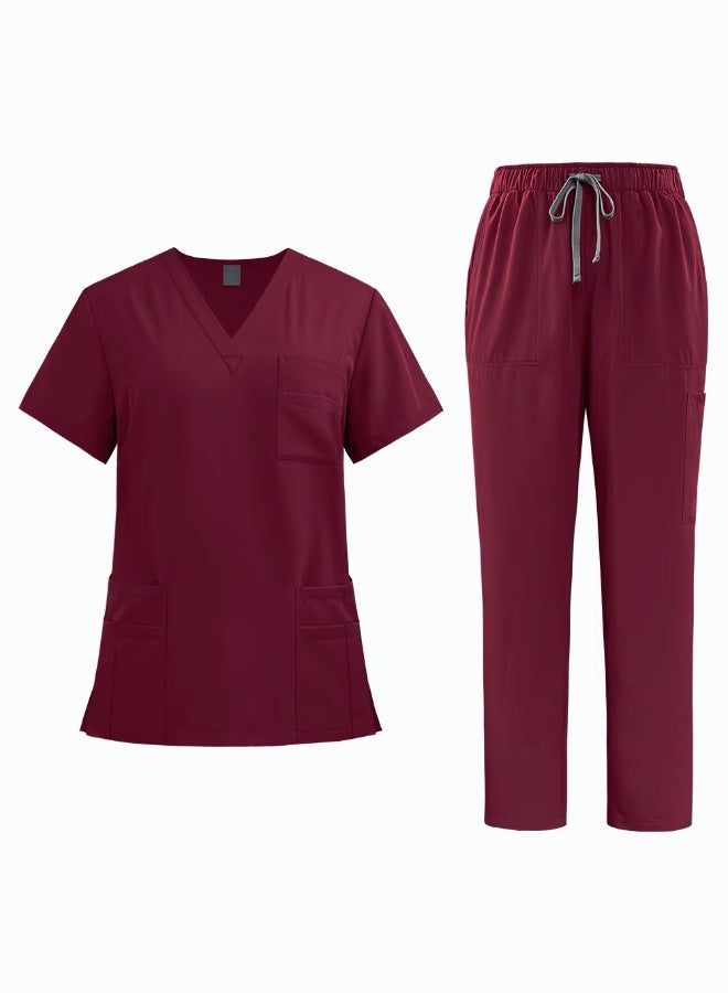 Perfectory Scrub Uniform Set Unisex V-Neck- Maroon - Image 1