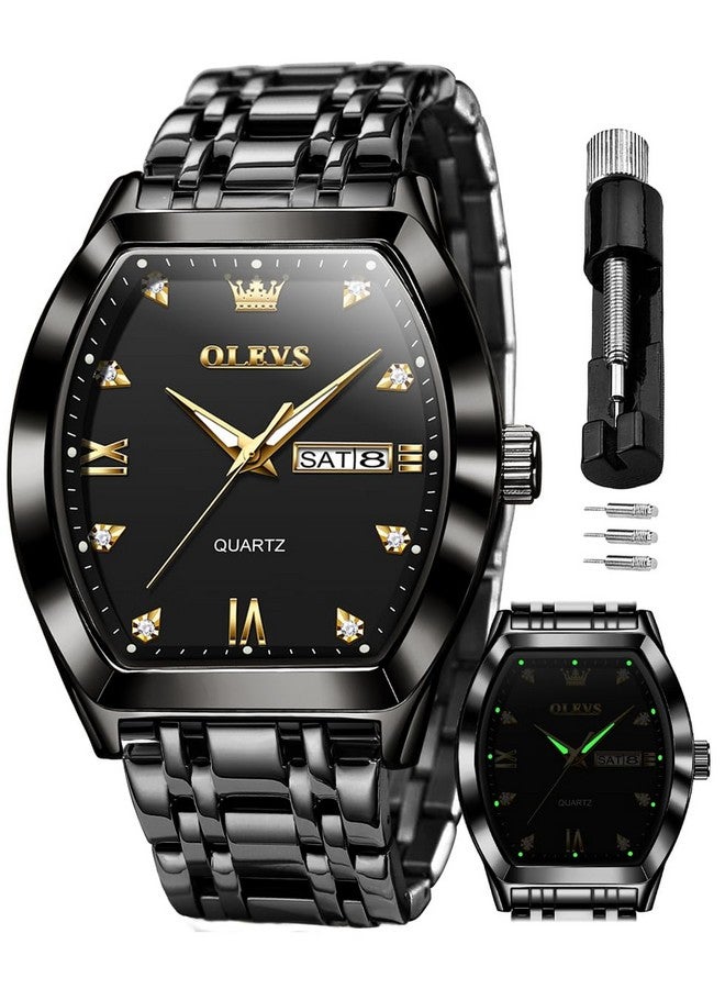 أوليفز ساعة OLEVS للرجال بتصميم رسمي من الألماس مع كوارتز وتاريخ فاخر للرجال باللون الأسود غير الرسمي من الفولاذ المقاوم للصدأ وساعة يد مضيئة بلونين للرجال مربعة الشكل - Image 1