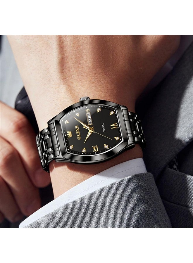 أوليفز ساعة OLEVS للرجال بتصميم رسمي من الألماس مع كوارتز وتاريخ فاخر للرجال باللون الأسود غير الرسمي من الفولاذ المقاوم للصدأ وساعة يد مضيئة بلونين للرجال مربعة الشكل - Image 4