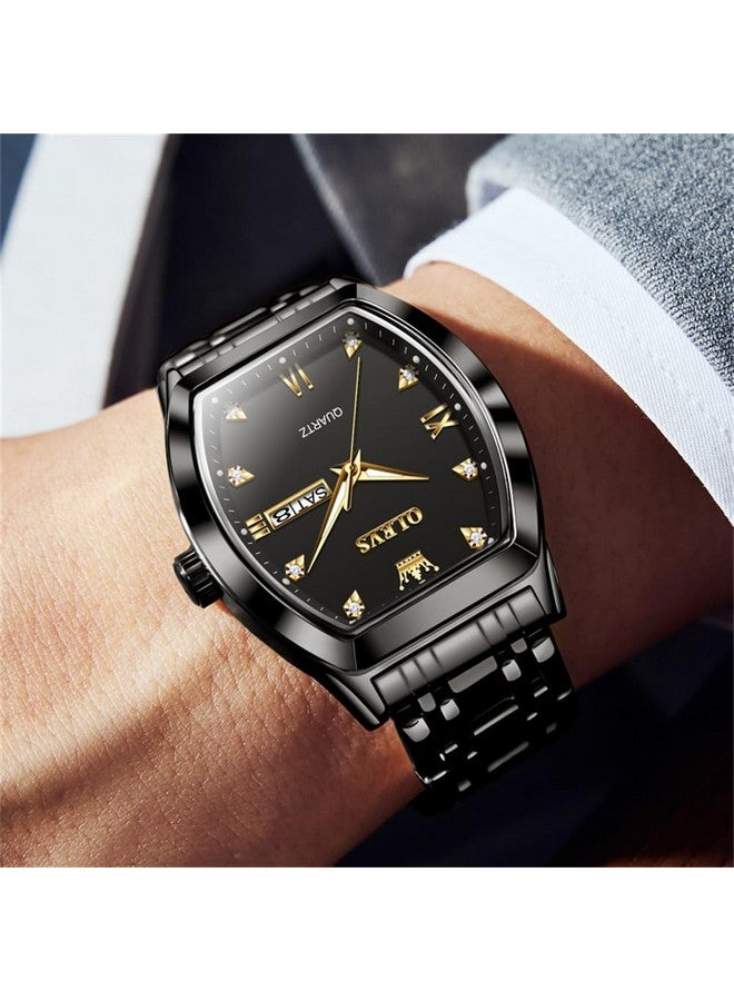 أوليفز ساعة OLEVS للرجال بتصميم رسمي من الألماس مع كوارتز وتاريخ فاخر للرجال باللون الأسود غير الرسمي من الفولاذ المقاوم للصدأ وساعة يد مضيئة بلونين للرجال مربعة الشكل - Image 2