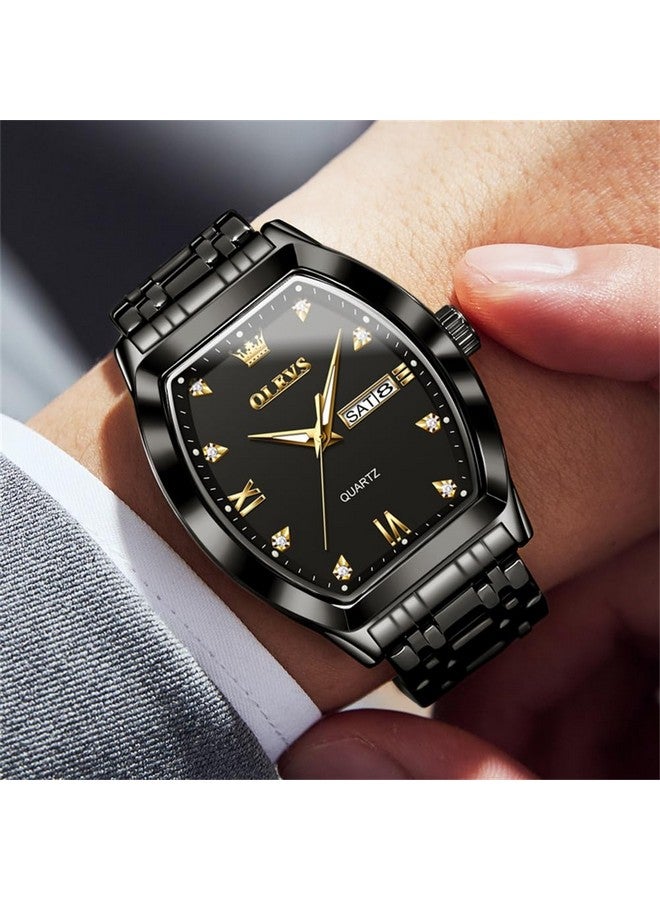 أوليفز ساعة OLEVS للرجال بتصميم رسمي من الألماس مع كوارتز وتاريخ فاخر للرجال باللون الأسود غير الرسمي من الفولاذ المقاوم للصدأ وساعة يد مضيئة بلونين للرجال مربعة الشكل - Image 3
