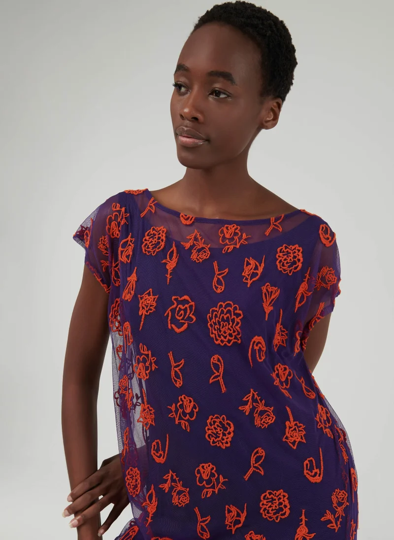 leem  Mesh Embroidered Kaftan - Shorter length for Women | Best Price UAE