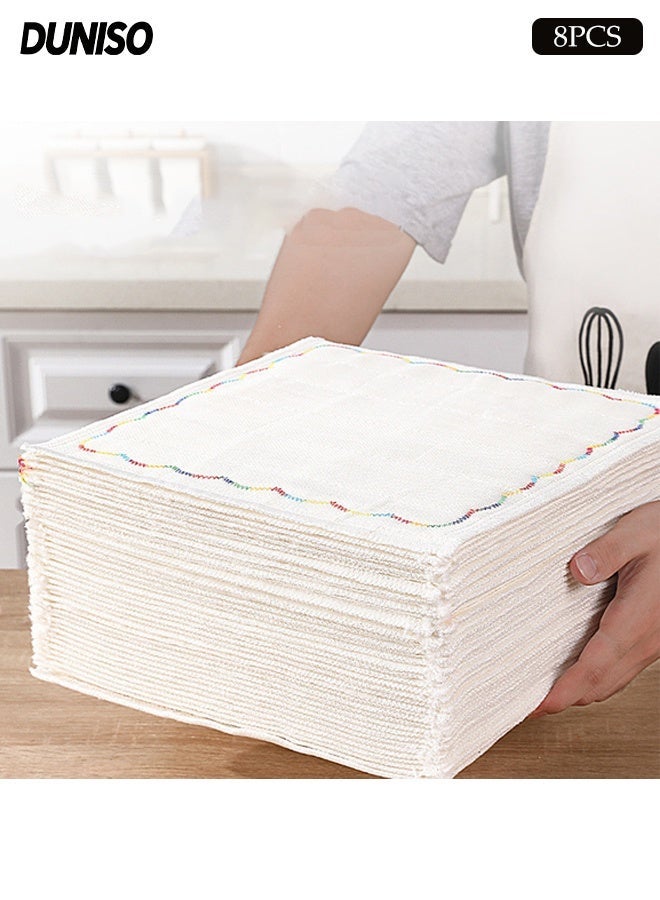 DUNISO 8 Pcs Oil Free Cotton Yarn Dish Cloth,Reusable Dishwashing Towel, Kitchen Household Cleaning Cloths,Grease Separating,Highly Absorbent,for Washing Dishes, Glass,Tables,25*25cm ﻿ - Image 1