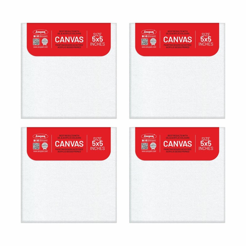 Anupam Primed Canvas Board for Painting, Canvas Boards 4 Pack Size 5x5 Blank Painting Canvas Panels for Oil, Acrylic Paint Gouache and Tempera for Beginners & Artists (Pack of 4) - Image 1
