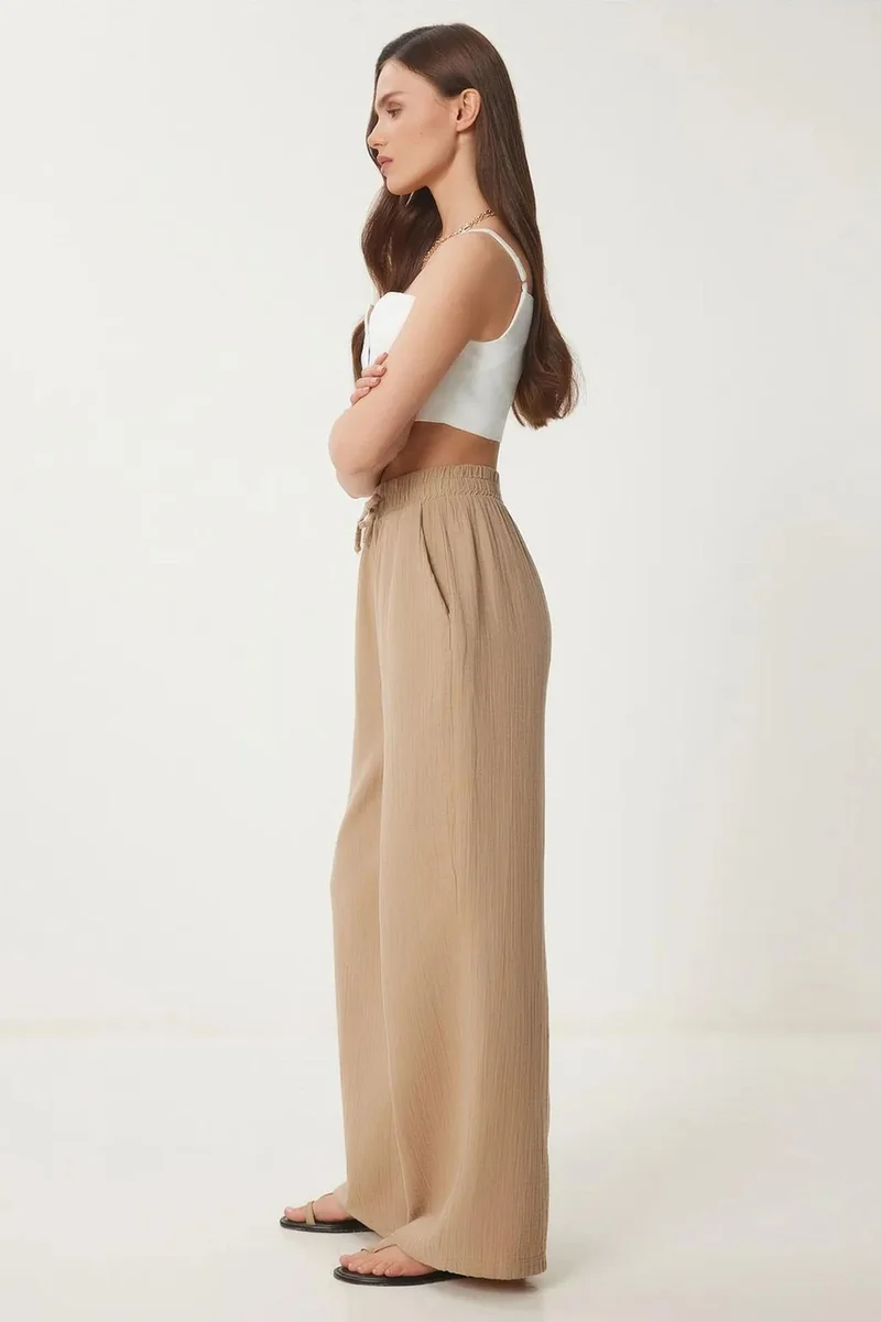 هابينس اسطنبول ISTANBUL Wide Leg Drawstring Waist Pants with Binding Detail