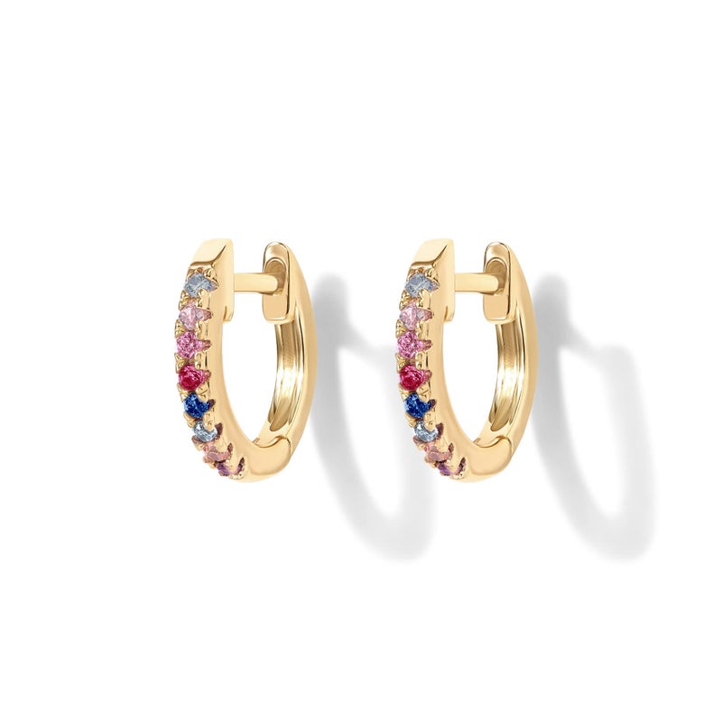 PAVOI أقراط هوجي من بفاوي مطلية بالذهب عيار 14 قيراط من الفضة الاسترلينية | أقراط هوجي مرصعة بأحجار الزركونيا المكعبة للنساء | أحجار ملونة متعددة، ذهب أصفر - Image 3