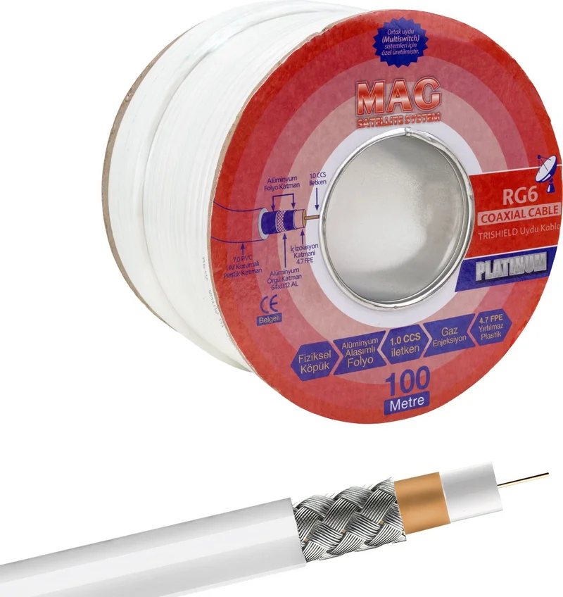 AYT Mag Platinum Rg6/u4 Trıshıeld 64 Wire Antenna Cable (100 Meters)