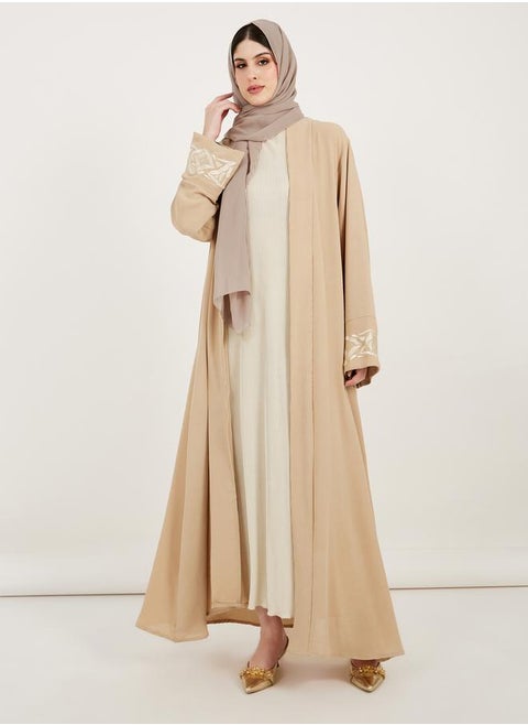 Embroidered Cuff Detail Crepe Abaya with Matching Hijab
