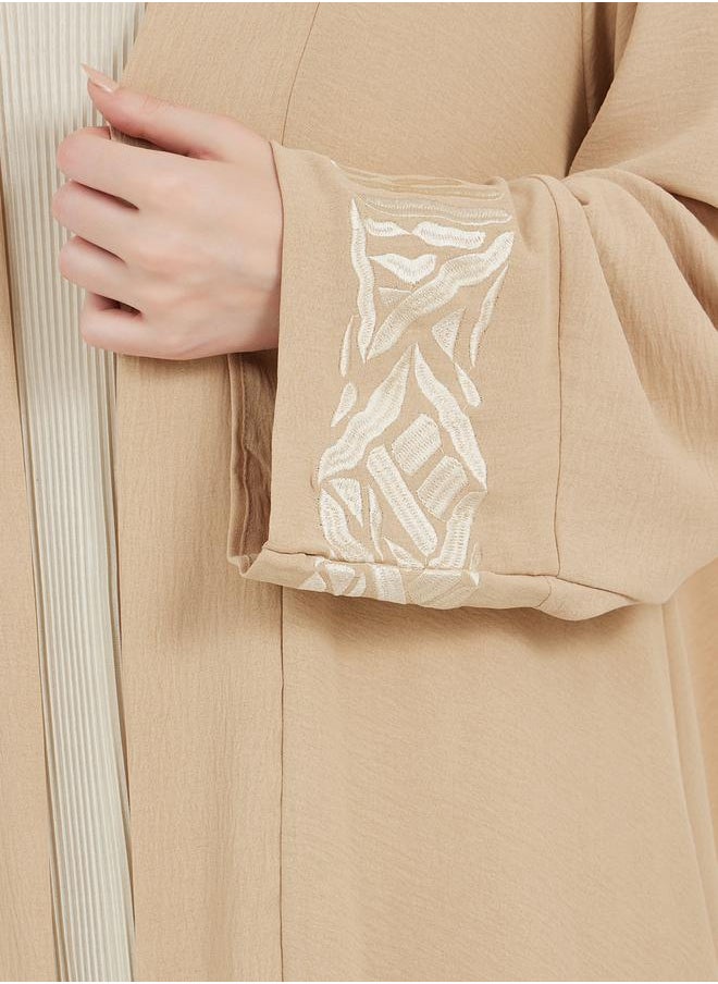 Embroidered Cuff Detail Crepe Abaya with Matching Hijab