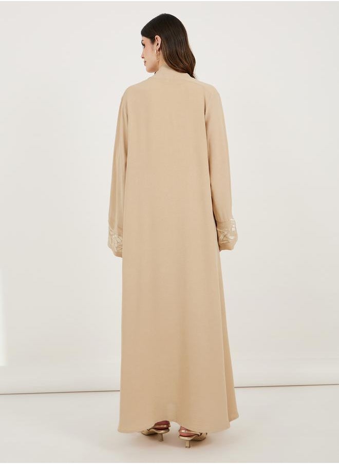 Embroidered Cuff Detail Crepe Abaya with Matching Hijab