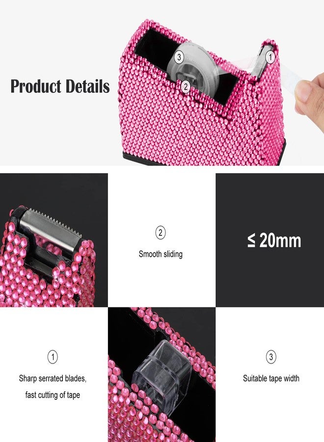 KEYPOWER Bling Crystal Luxury Handmade Diamond Desktop Tape Dispenser for Fashion Girls Women Office(Pink) - Image 3