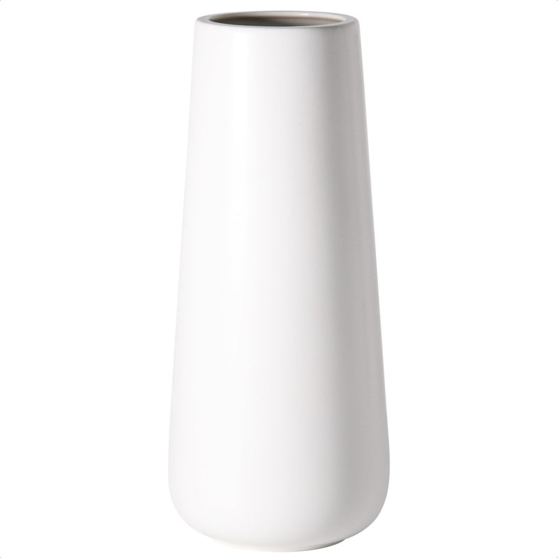 D'vine Dev 11 Inch Ceramic Flower Vase Matte Finishing, Minimalist Design for Home Décor, Bedroom, Living Room, Centerpieces, Office, White, VS-XH-D-2 - Image 1
