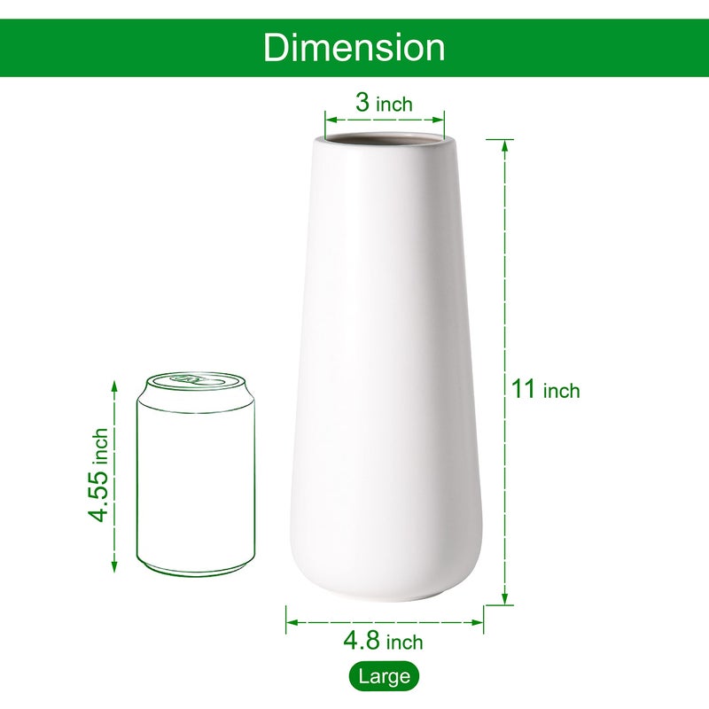 D'vine Dev 11 Inch Ceramic Flower Vase Matte Finishing, Minimalist Design for Home Décor, Bedroom, Living Room, Centerpieces, Office, White, VS-XH-D-2 - Image 4
