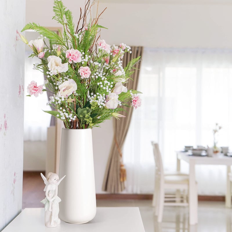 D'vine Dev 11 Inch Ceramic Flower Vase Matte Finishing, Minimalist Design for Home Décor, Bedroom, Living Room, Centerpieces, Office, White, VS-XH-D-2 - Image 2