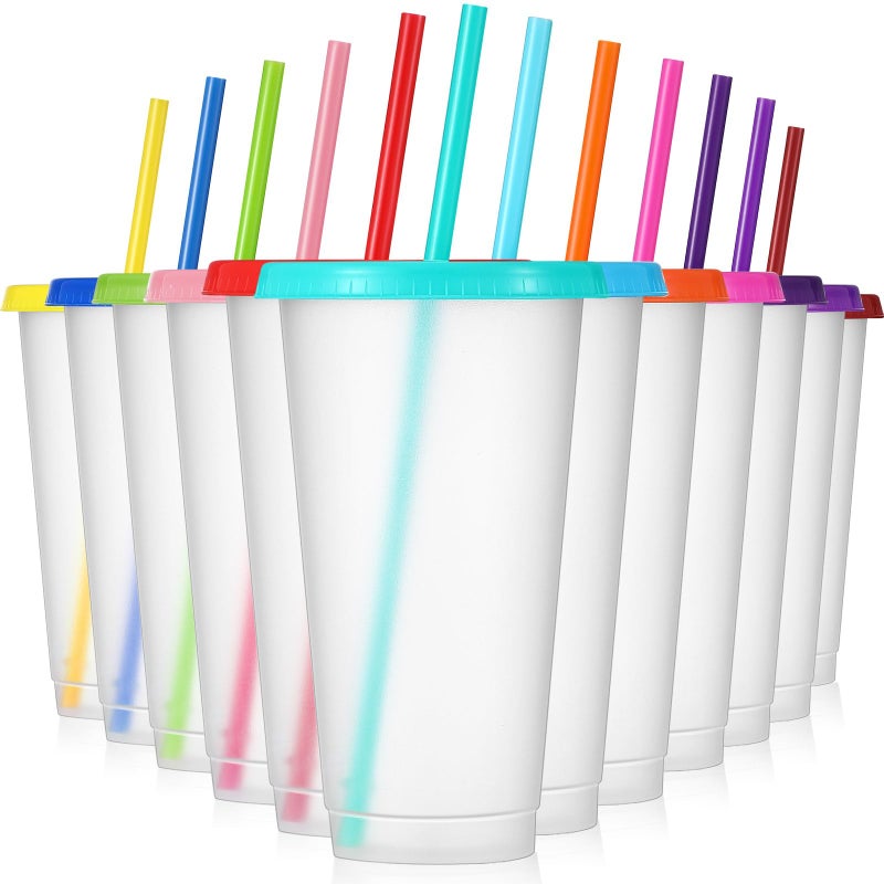 Mifoci 12 Pcs Plastic Tumbler with Lids and Straws Reusable Plastic Tumblers Bulk Mug Tumbler with Straw and Lid Tumbler Ice Cold Drinking Cup for Water Smoothie Birthday Party Multi Color24oz - Image 2