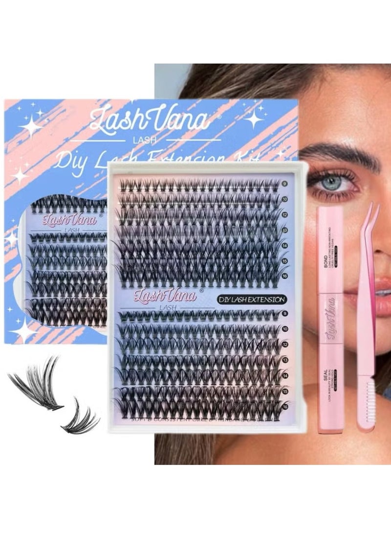 lashvana 280Pcs Lash Clusters Lash Extension Kit with Bond and Seal Glue and Tweezer 30D 40D DIY Clusters Lashes D Curl Individual Lash Cluster 9-16mm Mixed False Eyelash - Image 1
