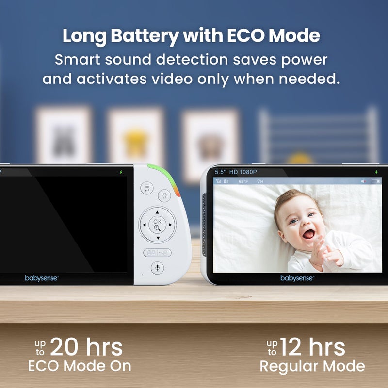 Babysense Full Hd 5.5"" Split Screen Baby Monitor With Camera And Audio  6-Color Night Light  White Noise  Sound & Light Machine  20-Hour Battery  Hack-Proof Non-Wifi Secure Connection - Image 5