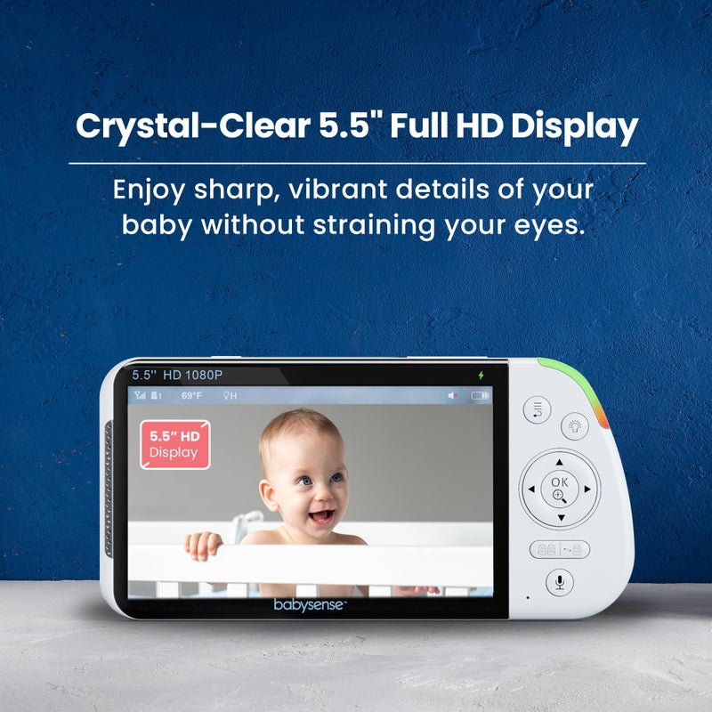 Babysense Full Hd 5.5"" Split Screen Baby Monitor With Camera And Audio  6-Color Night Light  White Noise  Sound & Light Machine  20-Hour Battery  Hack-Proof Non-Wifi Secure Connection - Image 4