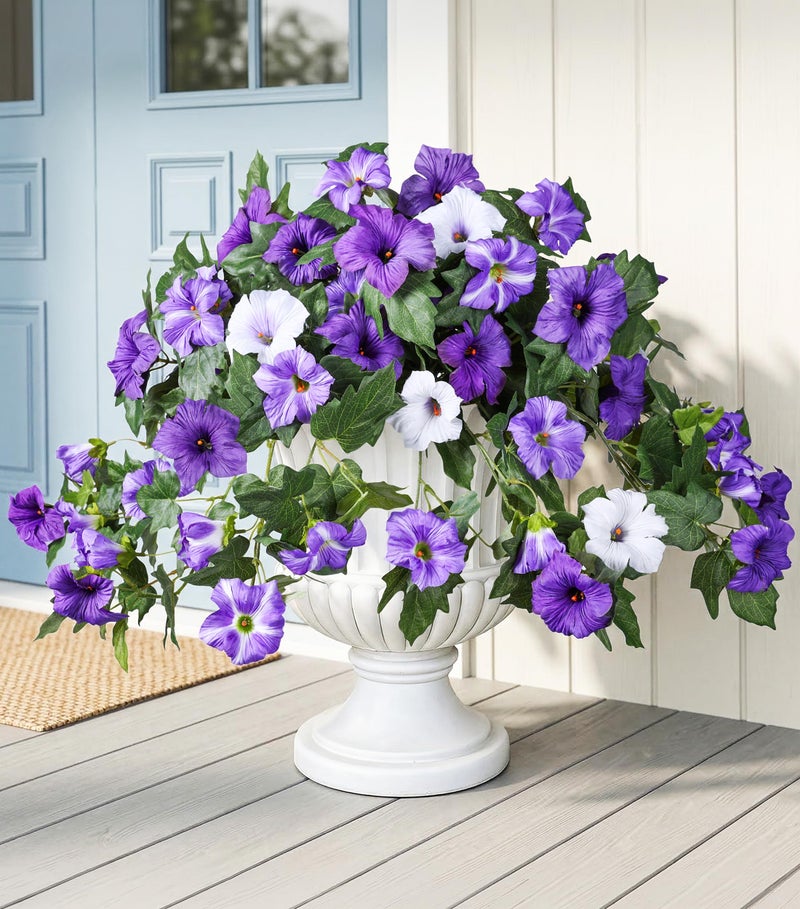 HyeFlora Artificial Flowers for Outdoors 2PCS Faux Petunias Silk Fake Flowers for Outside Planter UV Resistant Realistic Home Garden Porch Decor (Purple) - Image 1