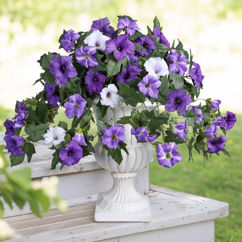 HyeFlora Artificial Flowers for Outdoors 2PCS Faux Petunias Silk Fake Flowers for Outside Planter UV Resistant Realistic Home Garden Porch Decor (Purple) - Image 2