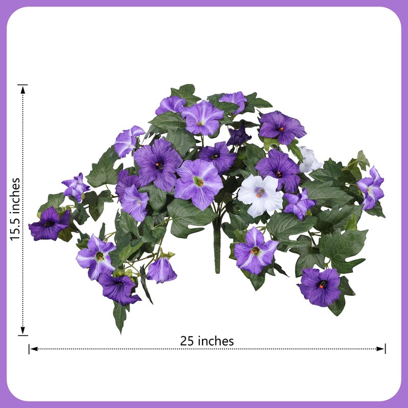 HyeFlora Artificial Flowers for Outdoors 2PCS Faux Petunias Silk Fake Flowers for Outside Planter UV Resistant Realistic Home Garden Porch Decor (Purple) - Image 4