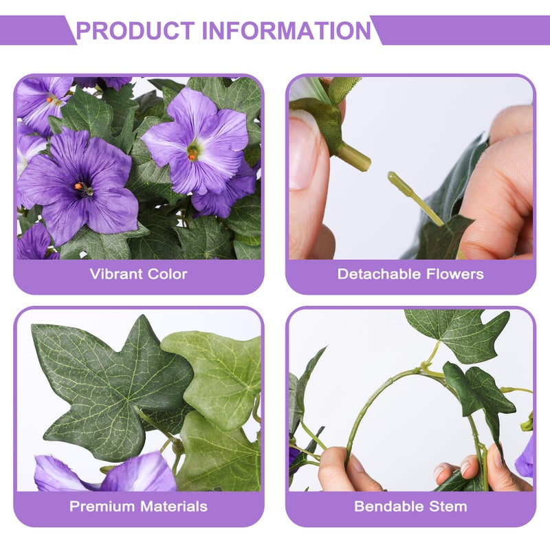 HyeFlora Artificial Flowers for Outdoors 2PCS Faux Petunias Silk Fake Flowers for Outside Planter UV Resistant Realistic Home Garden Porch Decor (Purple) - Image 3