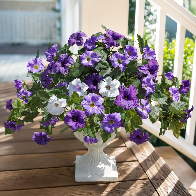 HyeFlora Artificial Flowers for Outdoors 2PCS Faux Petunias Silk Fake Flowers for Outside Planter UV Resistant Realistic Home Garden Porch Decor (Purple) - Image 5