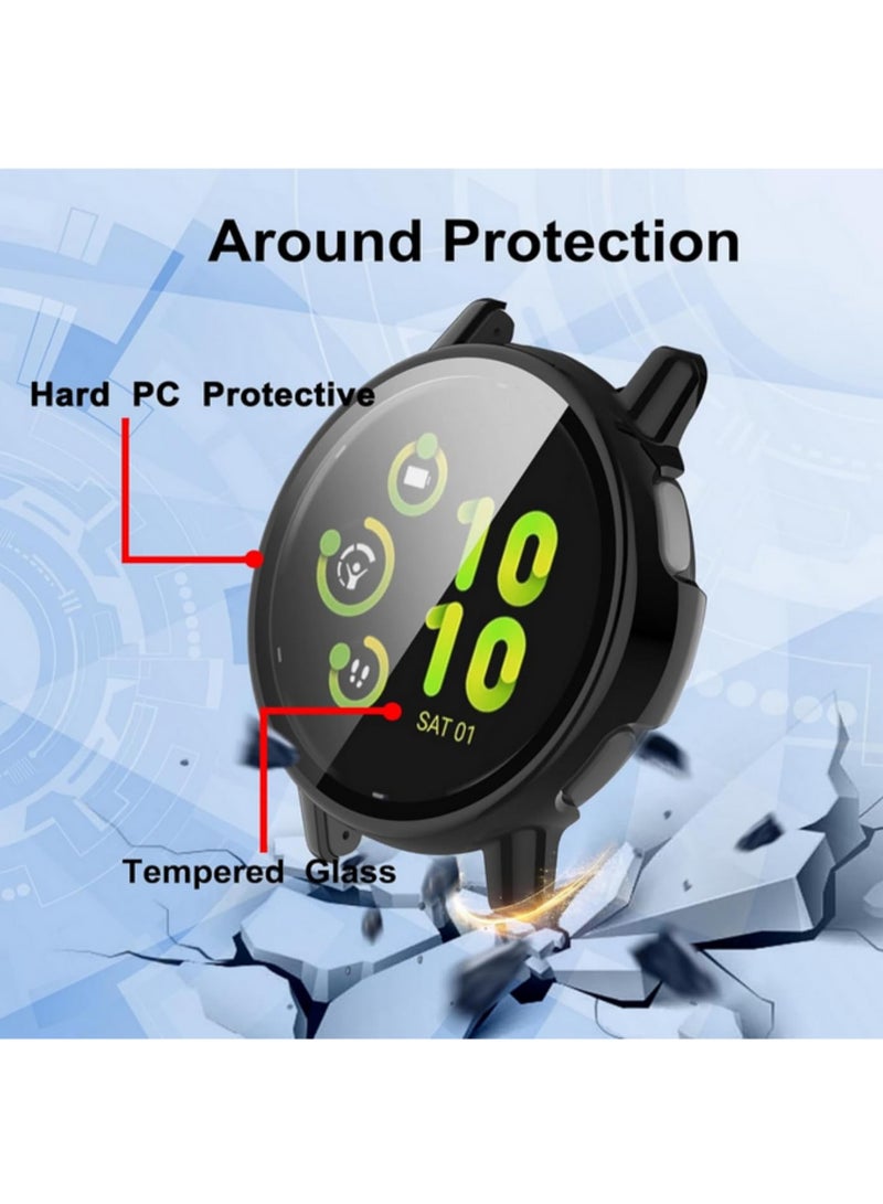 1PCS Hard PC Protective Case For Garmin Vivoactive 5 with Tempered Glass Screen Protector Full Cover Bumper Smartwatch Accessories Anti Scratch Shockproof Design Black - Image 4
