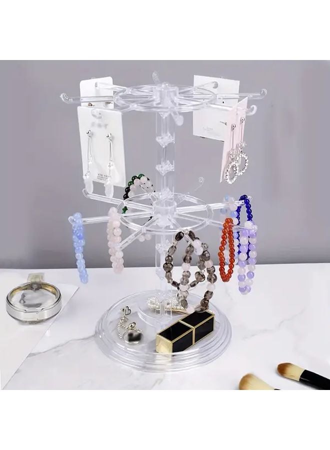 Black 2 Tier Rotating Storage Rack With 16 Hooks Adjustable Height Base Organizer - Image 5