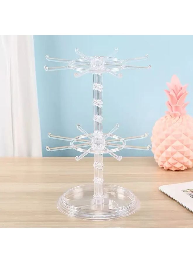 Black 2 Tier Rotating Storage Rack With 16 Hooks Adjustable Height Base Organizer - Image 3