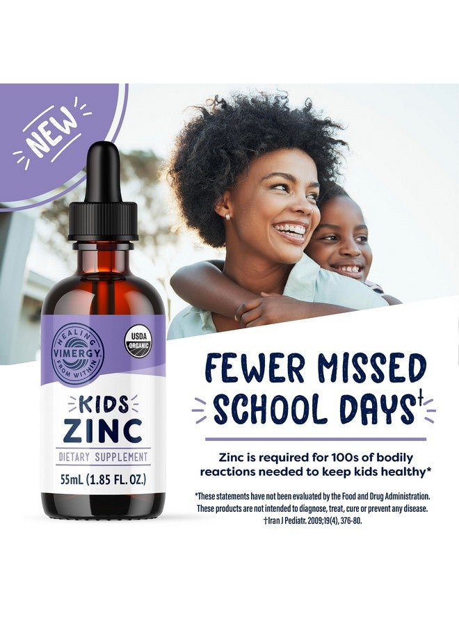 Vimergy Kids Organic Liquid Zinc Sulfate - For Children & Adolescence 1-18 Years Old, Fast-Absorbing Immune Support* - Promotes Healthy Bones, Hair & Skin. USDA Organic, Kosher, Vegan, Non-GMO - 55 mL - Image 2