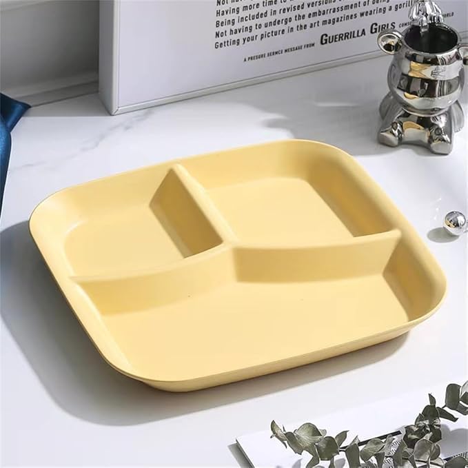 BGVM Wheat Straw 3-Compartment Dinner Plate, Eco-Friendly Fiber Dinnerware for Restaurants, Food, Snacks & Parties_ (Yellow_2_, Set of 4) - Image 2